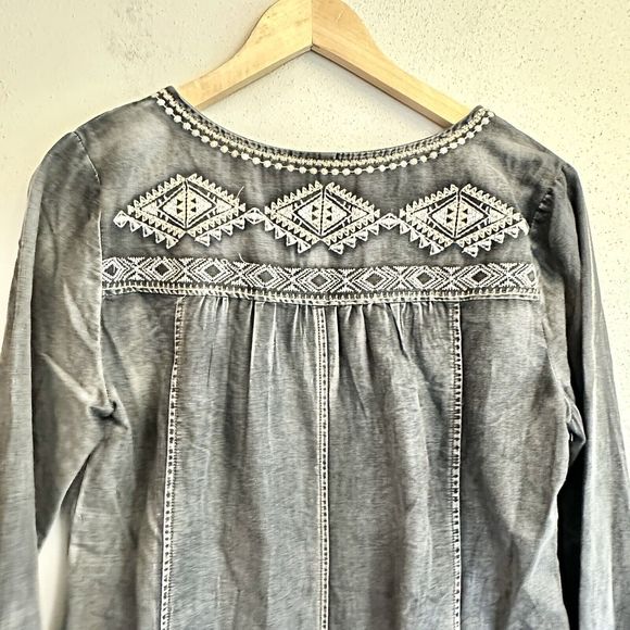 Monoreno Womens Medium Black Chambray Denim‎ Embroidered Lagenlook Dress - Picture 12 of 16